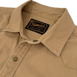 Howler Brothers Men's Sawhorse Snap Button Work Shirt Herringbone Fawn Tan Large
